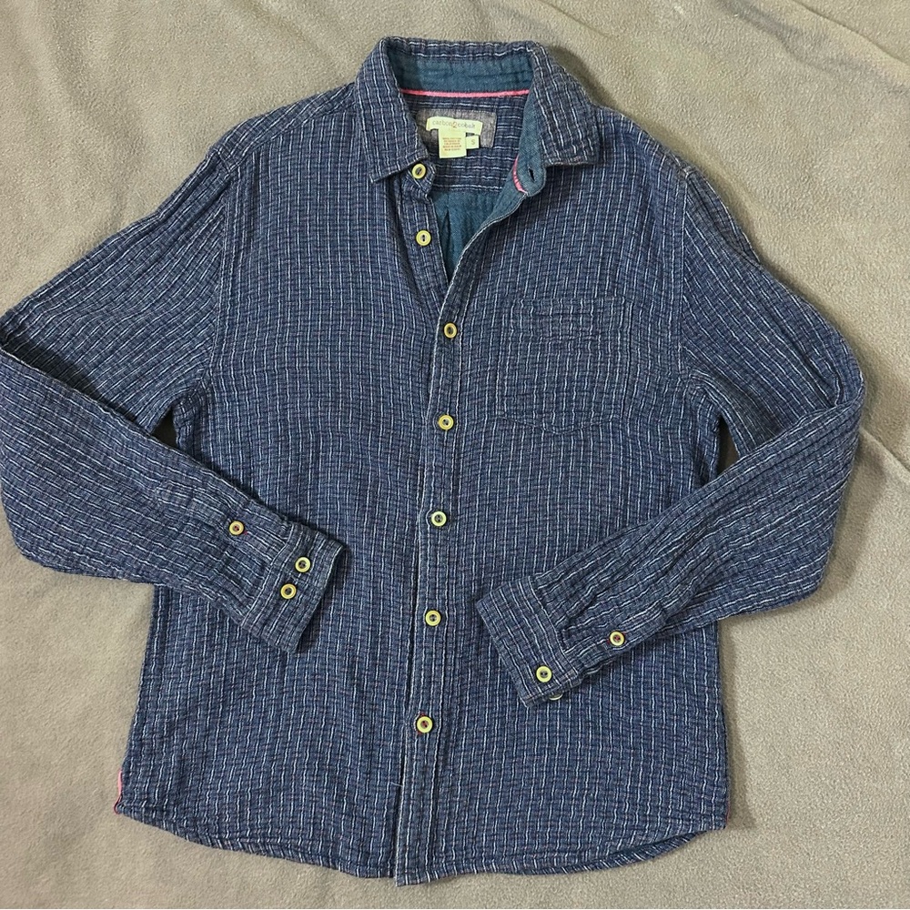 Carbon 2 Cobalt Blue Cotton Gauze Long Sleeve Button Up Shirt Mens Small